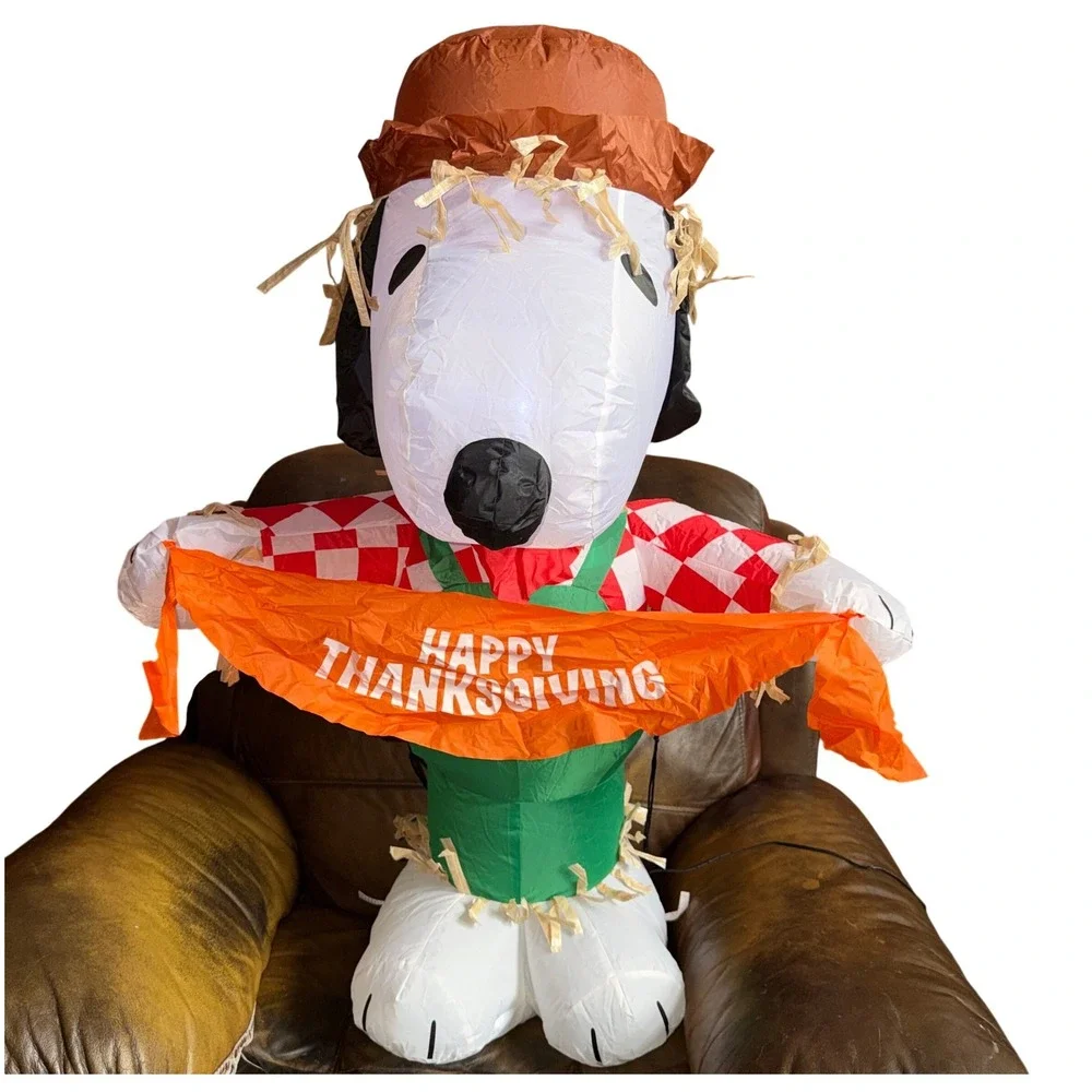 Peanuts 3.5ft Snoopy Scarecrow Thanksgiving Airblown Inflatable TESTED 7 WORKING